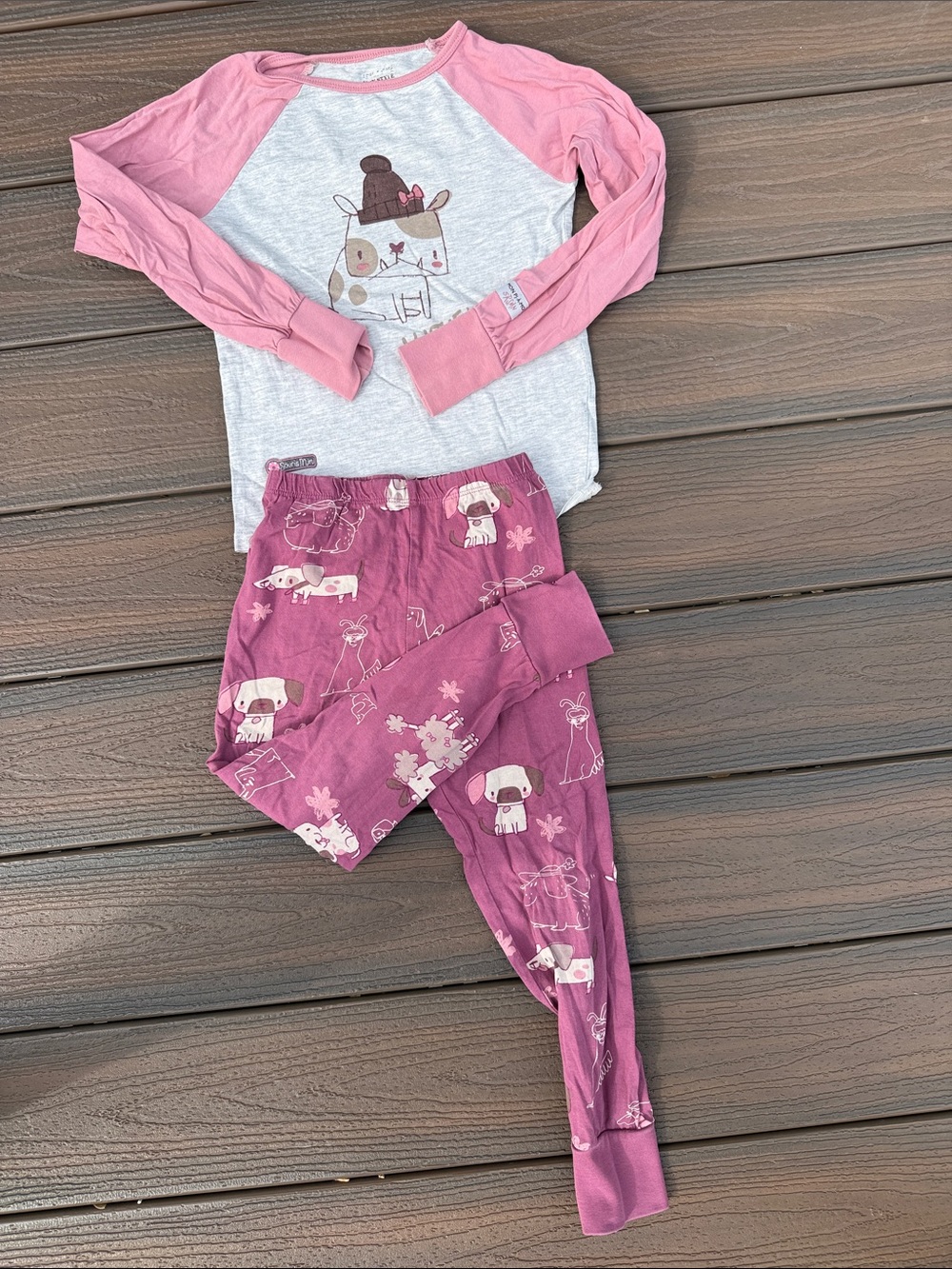Girls' Pink & Heather Gray Puppy Pajama Set